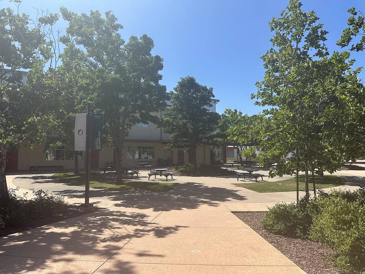 A California school campus courtyard; the grants back counseling, peer support and quiet space at schools across the county.