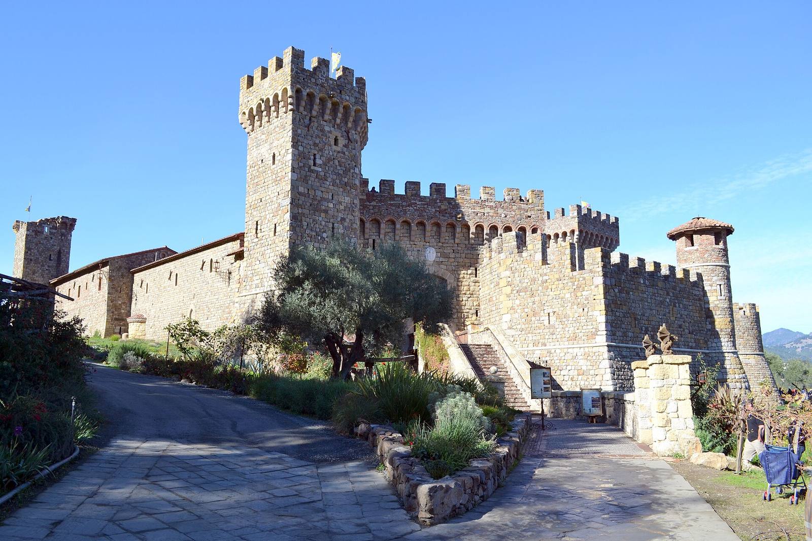 The castle facade of Castello di Amorosa, the 14th-century Tuscan-style winery in Calistoga.
