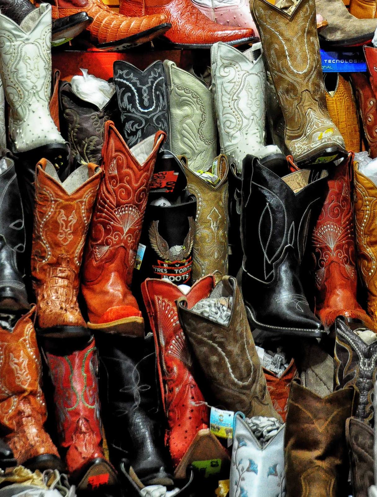 Western boots on display. Lane Boots, a women-led brand founded in 2007 and rooted in Texas, handcrafts its boots at its factory in Leon, Mexico.