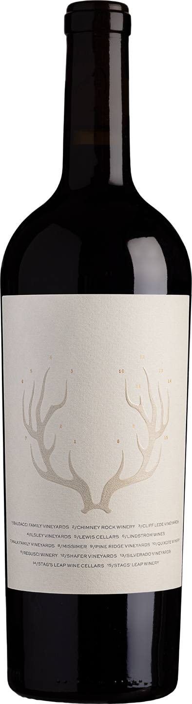 A bottle of the 2024 Stags Leap District Cabernet Sauvignon: A Collaboration, with the district antler emblem on the label. Production of the fourth vintage totaled three barrels, or 900 bottles.