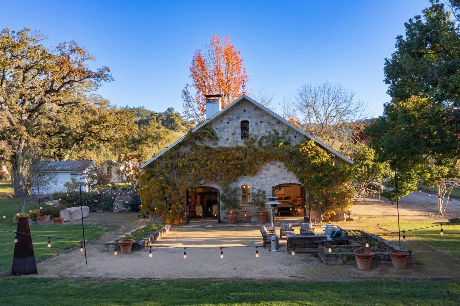 The stone ghost winery at La Herradura Ranch, built in 1887 and converted to a gathering house, fronts the Conn Valley property. The ranch is priced at $35,000,000 on its own listing site.